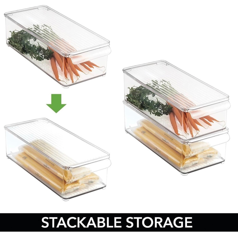 Stackable storage bin w/ lid, 2pack, clear, 14.5x6x4.25, mDesign